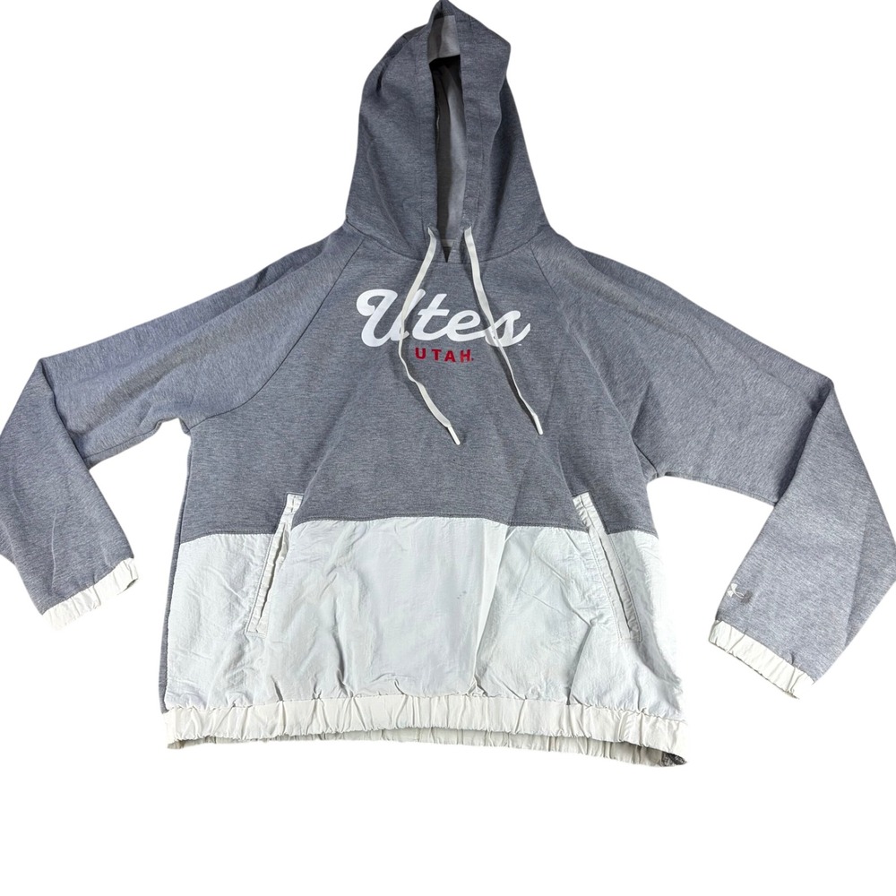 Underā Armour Utah Utes Hoodie Gray White Colorblock Pullover Large NCAA UA